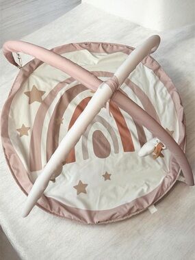 Neutral Pink Baby Play Mat with Hanging Sensory Toys